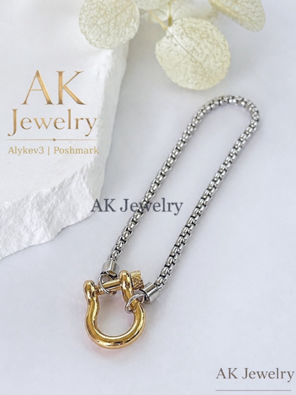 💎Bracelet 316L Stainless Steel Carabiner Horseshoe Gold Plated Link Chain